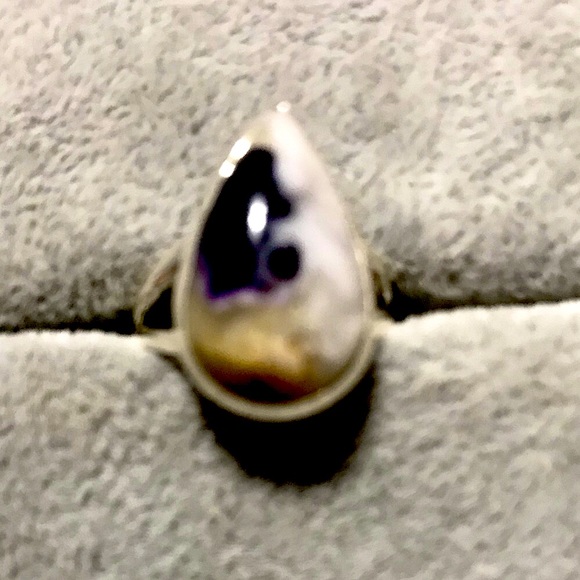 New Sterling Silver Purple Teardrop Morado Violet Flame Opal Ring Size 6.25 - Picture 6 of 14